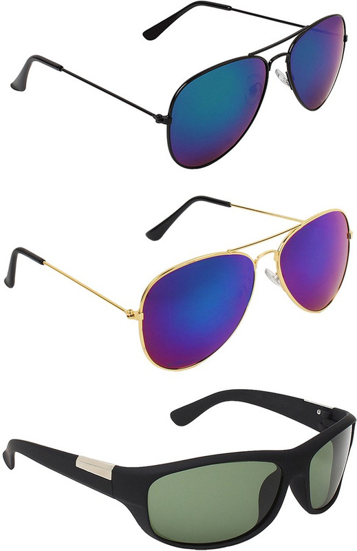 Zyaden Aviator, Aviator, Wrap-around Sunglasses(Blue, Blue, Green)