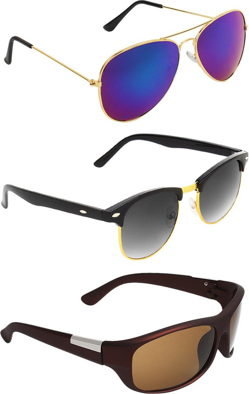 Zyaden Aviator, Clubmaster, Wrap-around Sunglasses(Blue, Black, Brown)