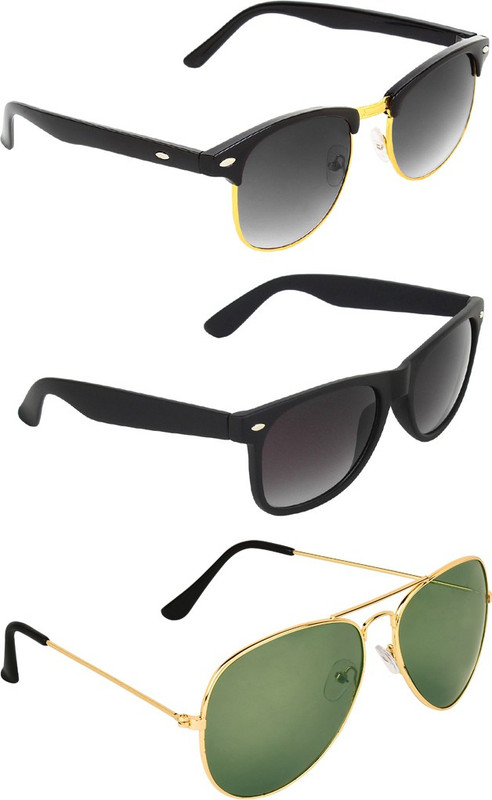 Zyaden Clubmaster, Wayfarer, Aviator Sunglasses(Black, Black, Green)
