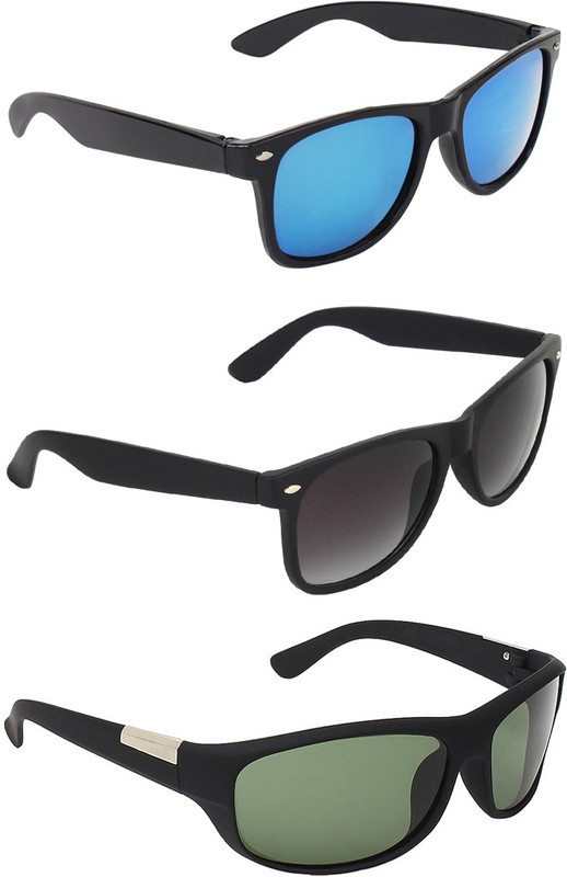 Zyaden Wayfarer, Wayfarer, Wrap-around Sunglasses(Blue, Black, Green)