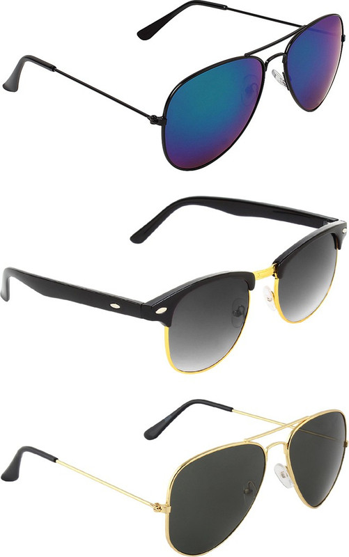Zyaden Aviator, Clubmaster, Aviator Sunglasses(Blue, Black, Black)