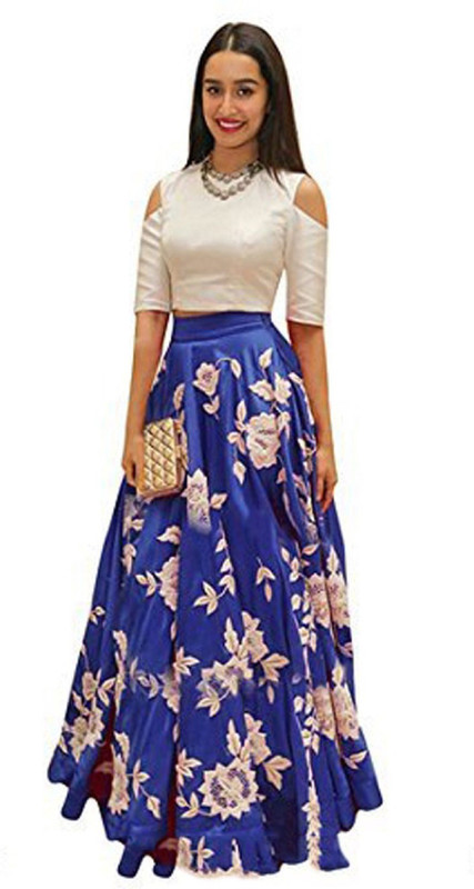 ross and rack Embroidered Semi Stitched Lehenga Choli(White, Blue)
