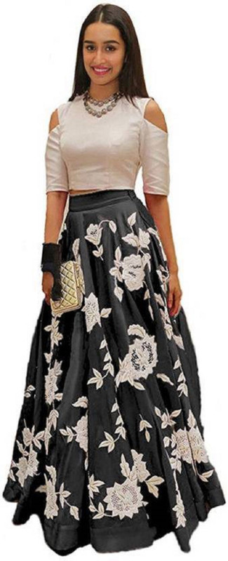 ross and rack Embroidered Semi Stitched Lehenga Choli(Black, Beige)