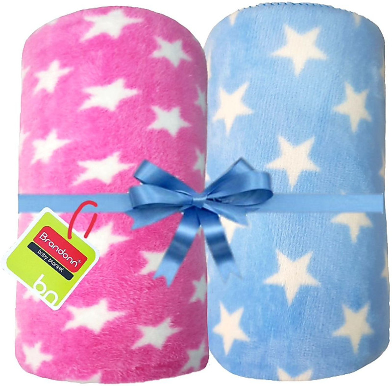 BRANDONN Polka Single Swaddling Baby Blanket for  AC Room(Polyester, SKY BLUE, Pink)