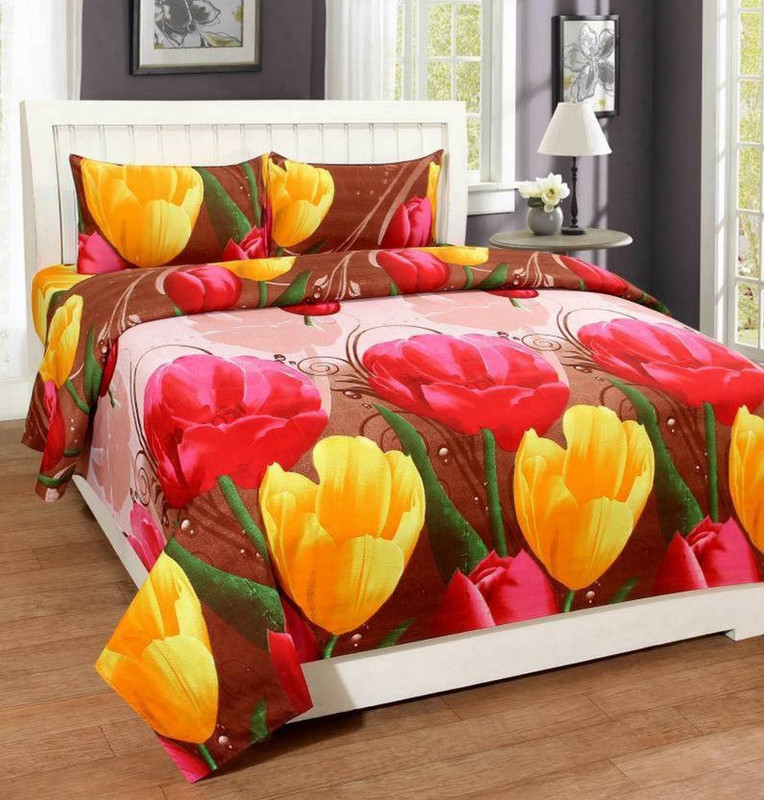mhi brothers 144 TC Microfiber Double 3D Printed Bedsheet(Pack of 1, Brown)