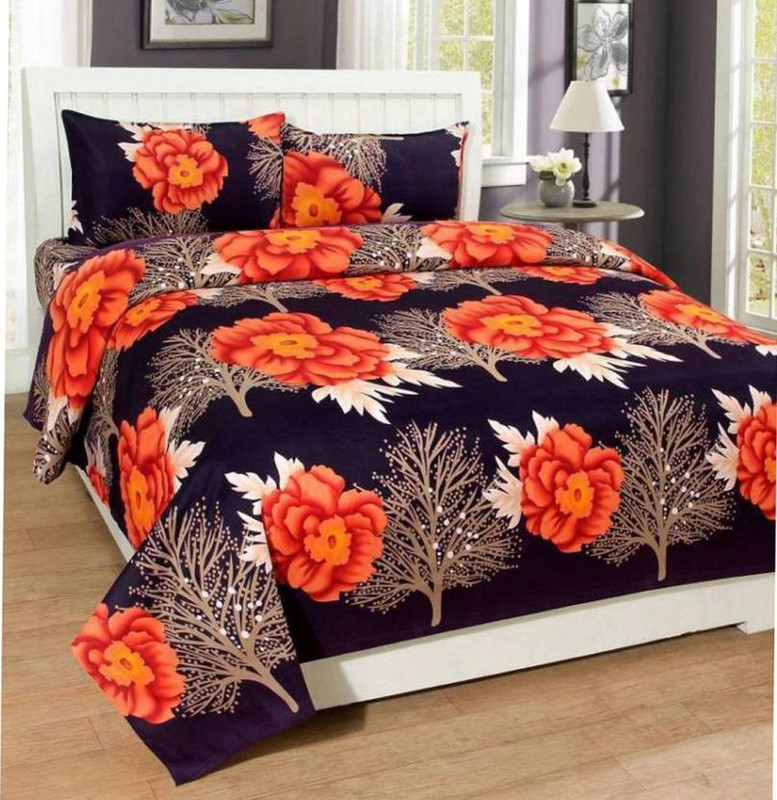 mhi brothers 144 TC Microfiber Double 3D Printed Bedsheet(Pack of 1, Blue)