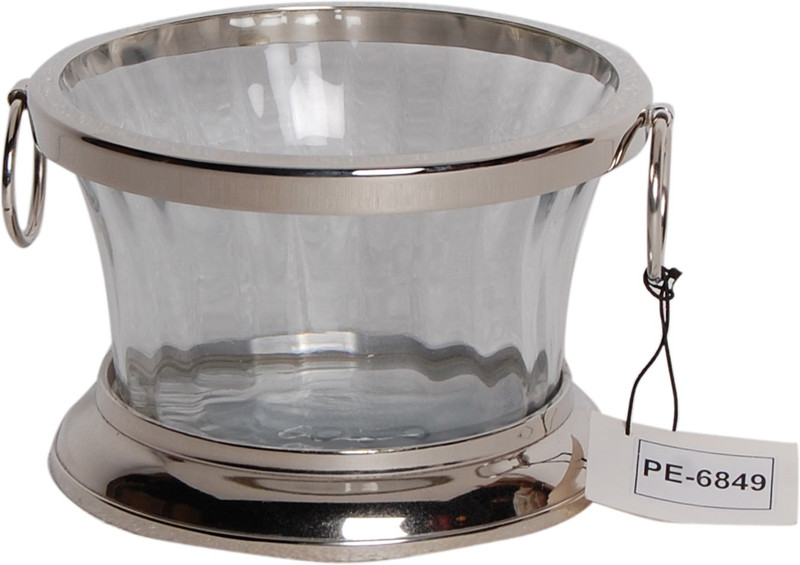 handicrafts factory Stylish Glass Serving Bowl With Handle Glass Bowl(Silver, Pack of 1)