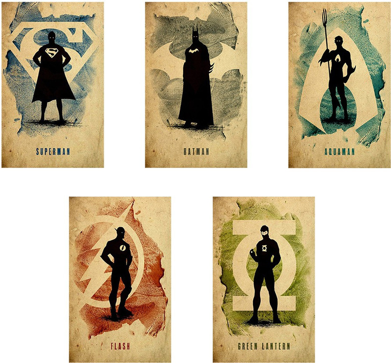 Dc Superheroes Justice League Set Of 5 | 8 Inches X 12 Inches | 300 Gsm Paper Print Poster Photographic Paper(12 inch X 8 inch)