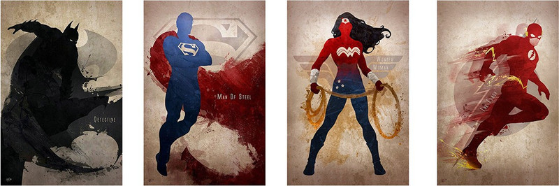 DC Superheroes Justice league Set of 4 | 8 inches X 12 inches | 300 gsm high quality paper Print Poster Photographic Paper(12 inch X 8 inch)