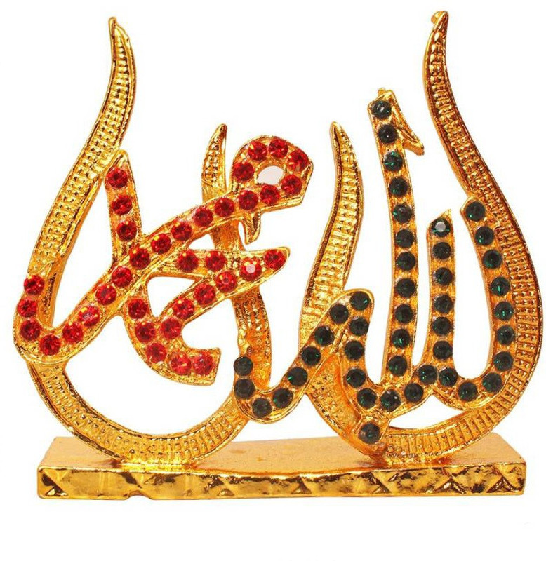 scrazehub Allah Sign / symbols of Muslim Idol - Gold Plated Handicraft Decorative Home / Table Décor / Car Dashboard God Statue Gift item Decorative Showpiece  -  5 cm(Brass, Multicolor)