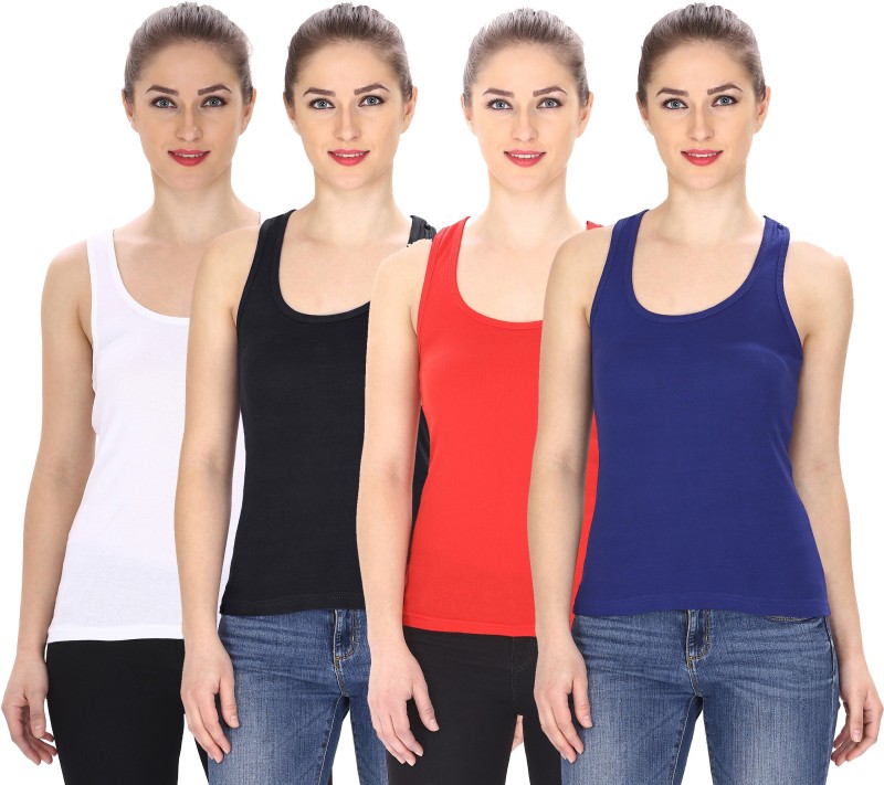 Friskers Casual Sleeveless Solid Women Red, White, Blue, Black Top