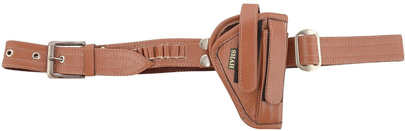 shah Unisex Leather .32 Bore Pistol Cover with belt (TAN) Racquet Carry Case/Cover Free Size(Brown)
