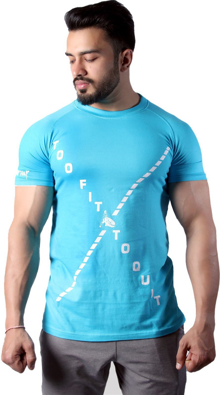 GREYWOLF FITNESS Solid Men's Round Neck Light Blue T-Shirt