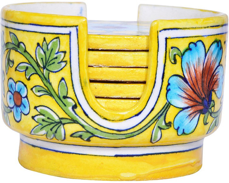 om craft villa Square Ceramic Coaster Set(Pack of 1)