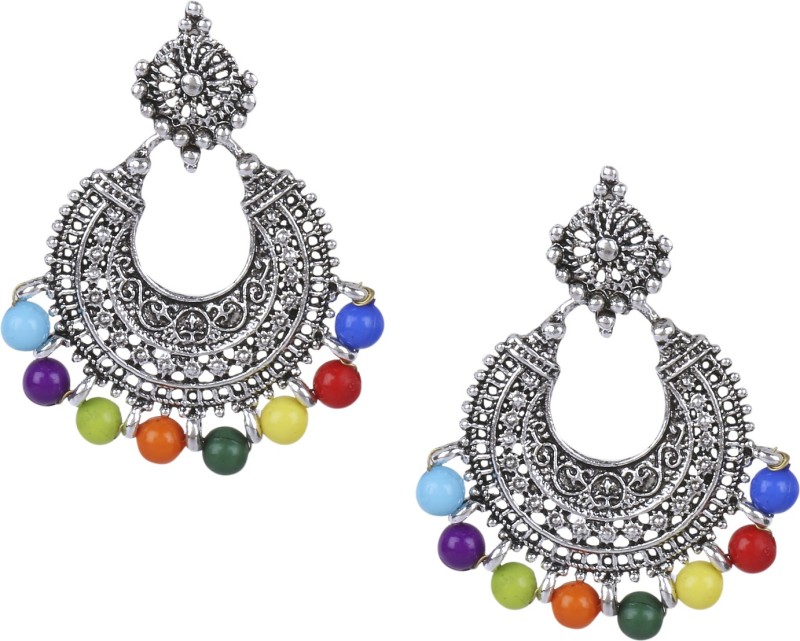 Shining Jewel 925 Antique Designer Afghani Pearl Brass Chandbali Earring