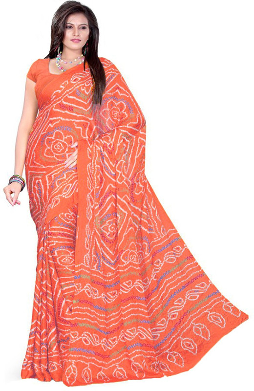 Aaradhya Fashion Printed Bandhani Handloom Poly Crepe Saree(Orange)
