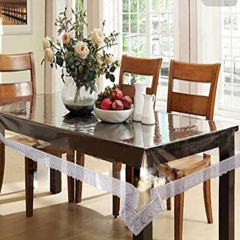 khushi creation Self Design 6 Seater Table Cover(White, PVC (Polyvinyl Chloride))