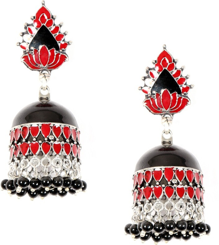 Ayesha Fashion Black and red Oxidised Silver Plated Jhumki Earring...