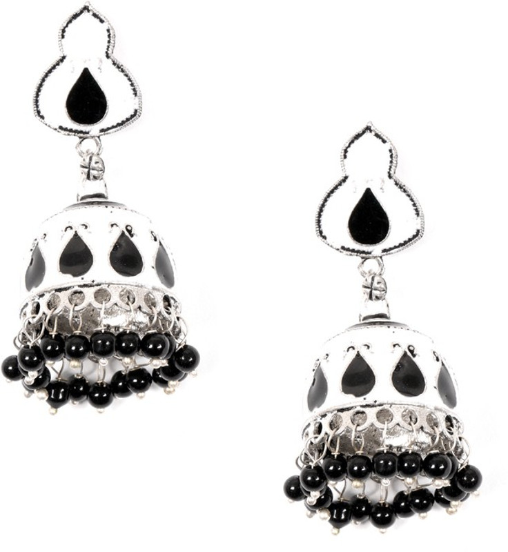 Ayesha Fashion Black and White Oxidised Silver Plated Jhumki Earring...