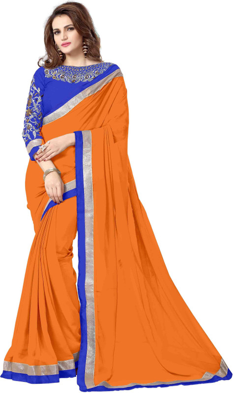 onlinefayda Embroidered Daily Wear Chiffon Saree(Orange)