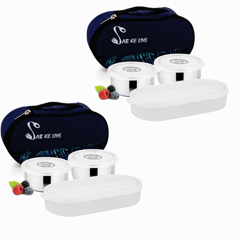 uninox COMBO Sab Ke Liye Stainless Steel Lunch Box with Plastic Tray 3 Containers Lunch Box (325 ml) 4 Containers Lunch Box 6 Containers Lunch Box(2000 ml)