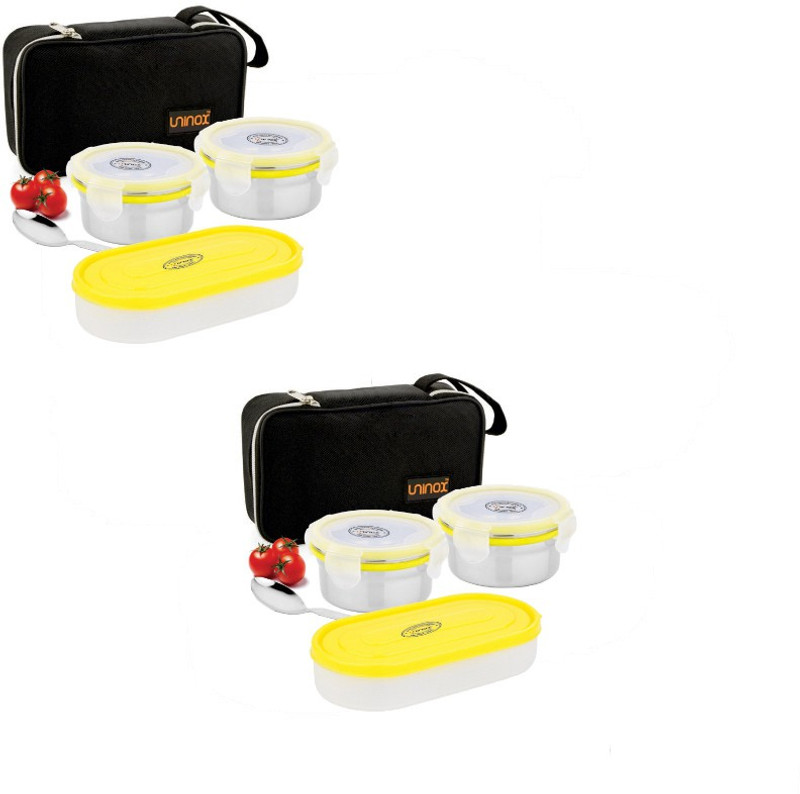 uninox Combo Stainless Steel Combo Max Lunch Box -Air tight Dishwasher Safe and Leak Proof 3 Containers Lunch Box set of 2 4 Containers Lunch Box(2000 ml)