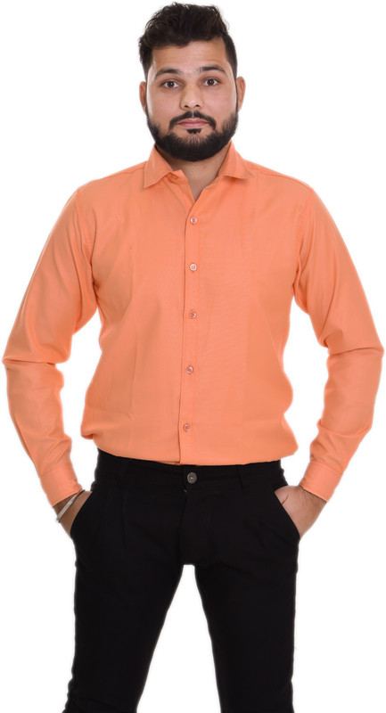 the rich clothing Men Solid Formal Orange Shirt