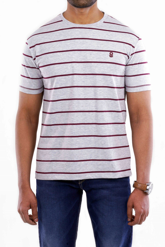 elyt club Striped Men Round or Crew Grey T-Shirt