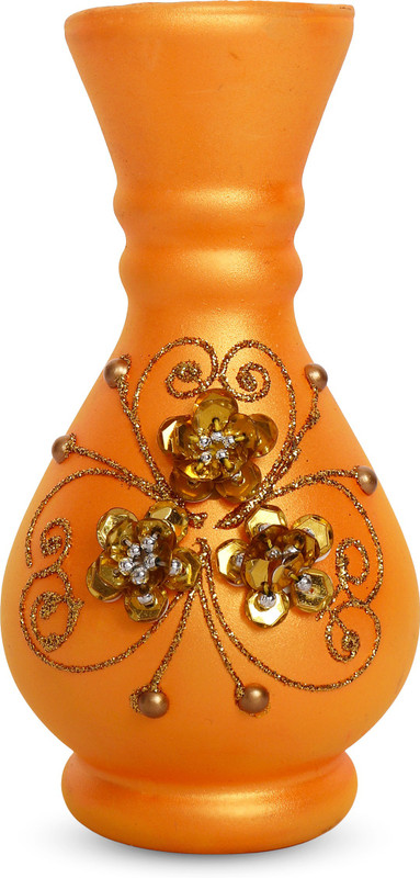 cratly flover vase MADE OF GLASS 3X3X6 ( lxbxh) INCH Glass Vase(15 inch, Orange)