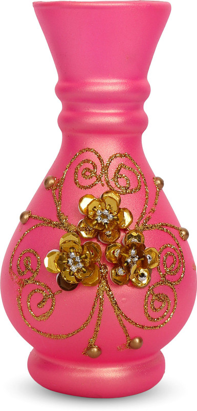 cratly flover vase MADE OF GLASS 3X3X6 ( lxbxh) INCH Glass Vase(15 inch, Pink)