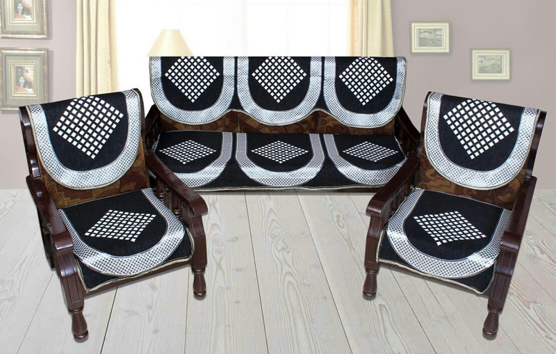 st decor store Cotton Sofa Cover(black Pack of 6)