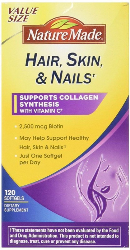 Nature Made Hair/Skin/Nails 2500mcg of biotin Supports Collagen Synthesis with  C - 120 Softgels(120 No)