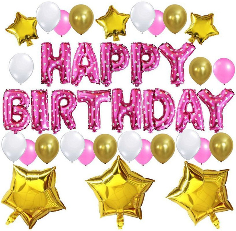 factory 21 Pink Birthday Party Decorations Set for girls - 50 Blue pink Balloons, Star Foil - 6 & Happy Birthday Letter Foil balloon. A perfect kit of 65 pcs. - 650 g
