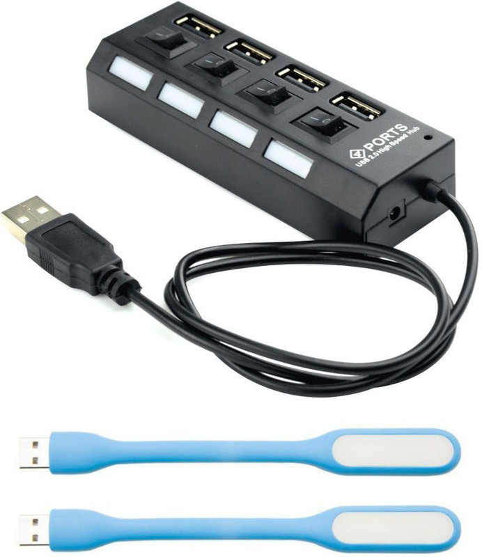 anweshas Usb 2.0 Hub 4 Port High-Speed Hub Plug and Play Led Light Indicator 4 On/Off Switch with 2 Pcs Usb Led Light Combo Set(Multicolor)