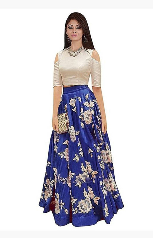 shiv fashion Embroidered Semi Stitched Lehenga, Choli and Dupatta Set(White, Blue)