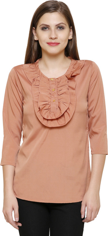 anam export Casual 3/4 Sleeve Solid Women Brown Top
