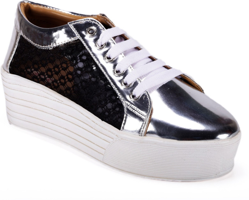 Bella Toes Women's Silver Synthetic Leather Sneakers Shoes Sneakers For Women(Silver)