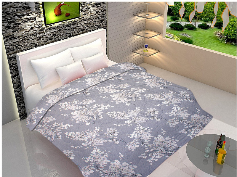 pragee Floral Double Quilt(Cotton, Grey)