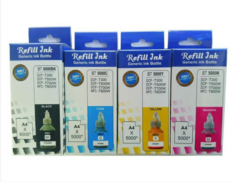 verena Brother Printer Ink ( BROCompatible) Refill Ink Bottles BT5000C BT6000BK BT5000M BT5000Y For-DCP-T300, DCP-T500, DCP-T700W, DCP-T800W. Multi Color Ink (Black, Magenta, Yellow, Cyan) Multi Color Ink Cartridge(Magenta, Cyan, Black, Yellow)