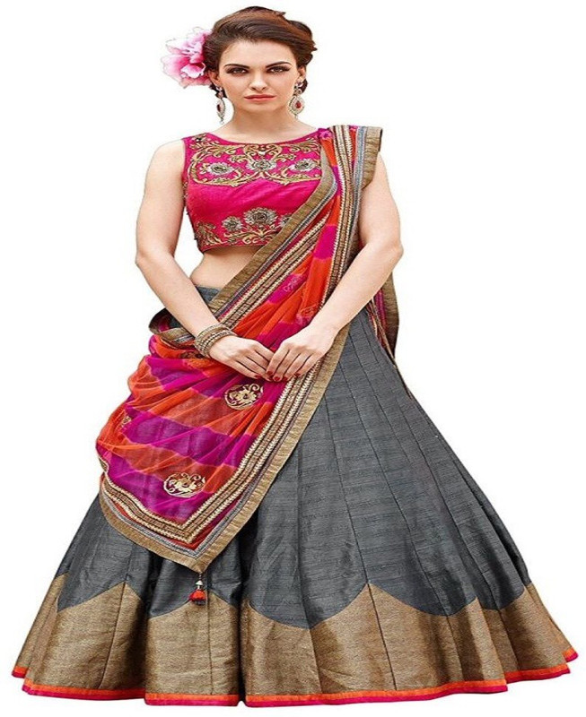 manav fashion Embroidered, Embellished Semi Stitched Lehenga, Choli and Dupatta Set(Multicolor)