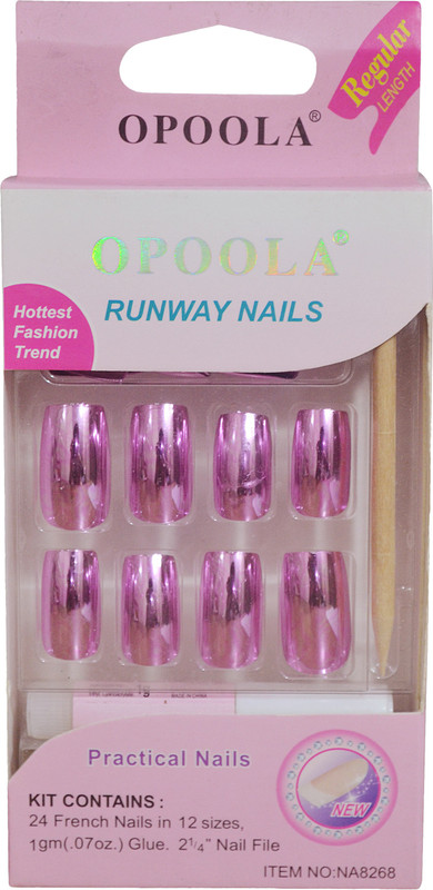 opoola 24 French Metal Nails of 12 sizes in regular length in Magenta with Glue Stick Magenta(Pack of 288)
