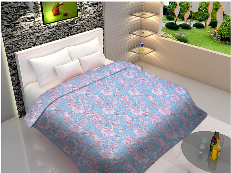 pragee Floral Double Quilt(Cotton, Blue)