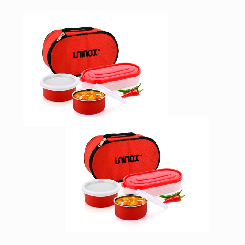 uninox Stainless Steel Micro Max Lunch Box ,3 pcs containers lunch box,Air tight Microwave Safe and Leak Proof 6 Containers Lunch Box(2000 ml)