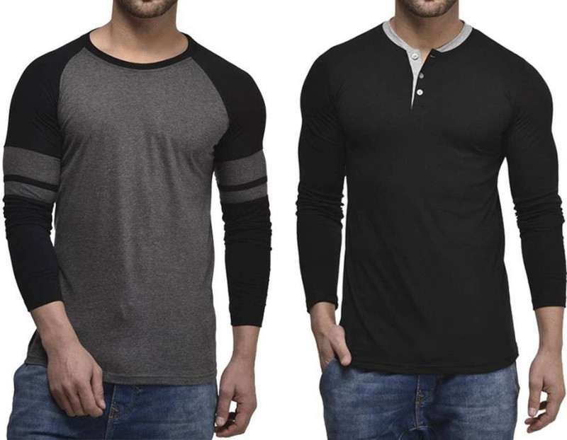 zoby Solid Men Round or Crew Multicolor T-Shirt(Pack of 2)