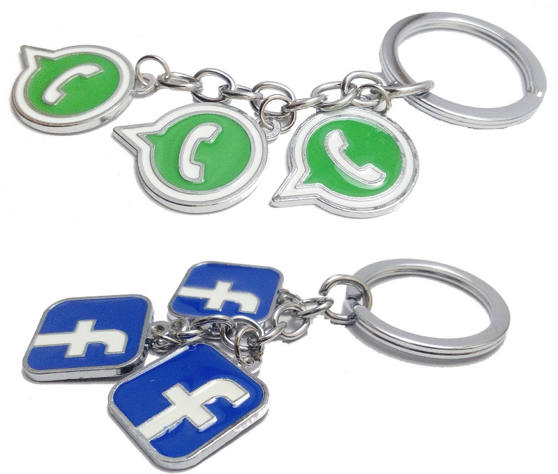kd collections Facebook Whatsapp Logo Metal Keychain Keyring|Social Networking Site Logo Keychain For Bike & cars|Pack of 2|Combo Key Chain