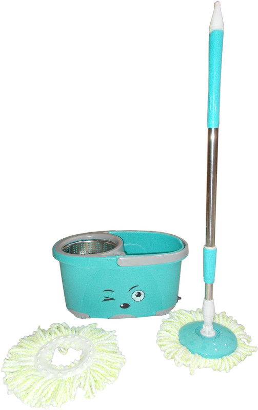 kotak sales High Quality Durable Easy Magic Mop 360 Degree Fast Spin Rotating Mop Stainless Steel Rim Bucket Dispenser Floor Cleaner Microfiber Heads For Home, Office Use (Blue) Mop Set
