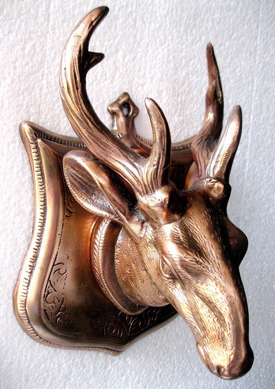 craft mart Deer Head Wall Sculpture Brass Deer Face Wall Hanging Animal Showpiece & Decorative Items Decorative Showpiece  -  26 cm(Copper, Brown)