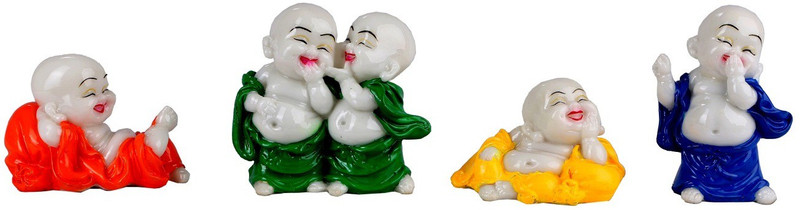 mantra art gallery marble base molticolor laughing buddha Decorative Showpiece  -  11 cm(Polyresin, Multicolor)