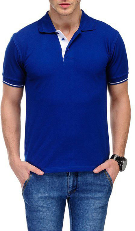big tashan Solid Men Polo Neck Blue T-Shirt