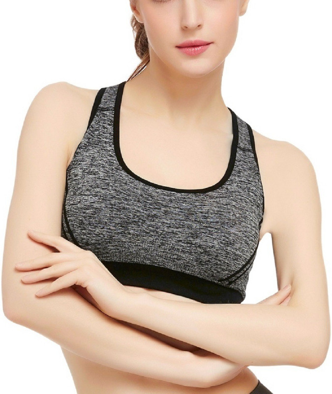Comfort Layer byBODY-STARTER ™ Solid Color Breathable Padded Crop Top Stretch Gym Yoga Athletic Vest Women Sports Heavily Padded Bra(Grey)